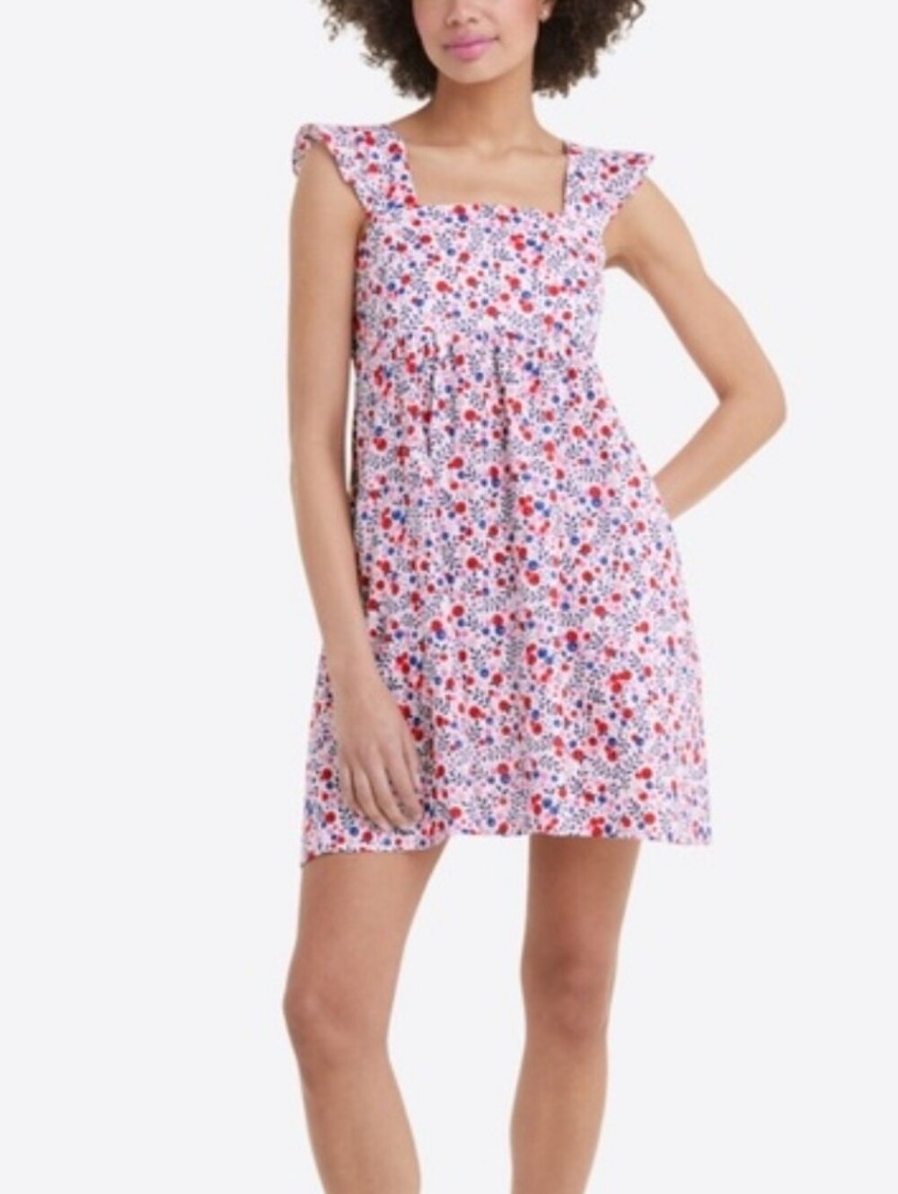 Draper James Maddie Berry Print 100% Cotton Mini Dress Ruffle Flutter Strap M
